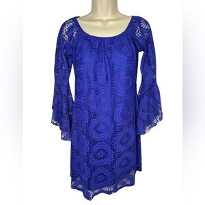 Honeyme Boutique Dress-Royal Purple-Lace-Lined Size Small Bell Sleeves Like New